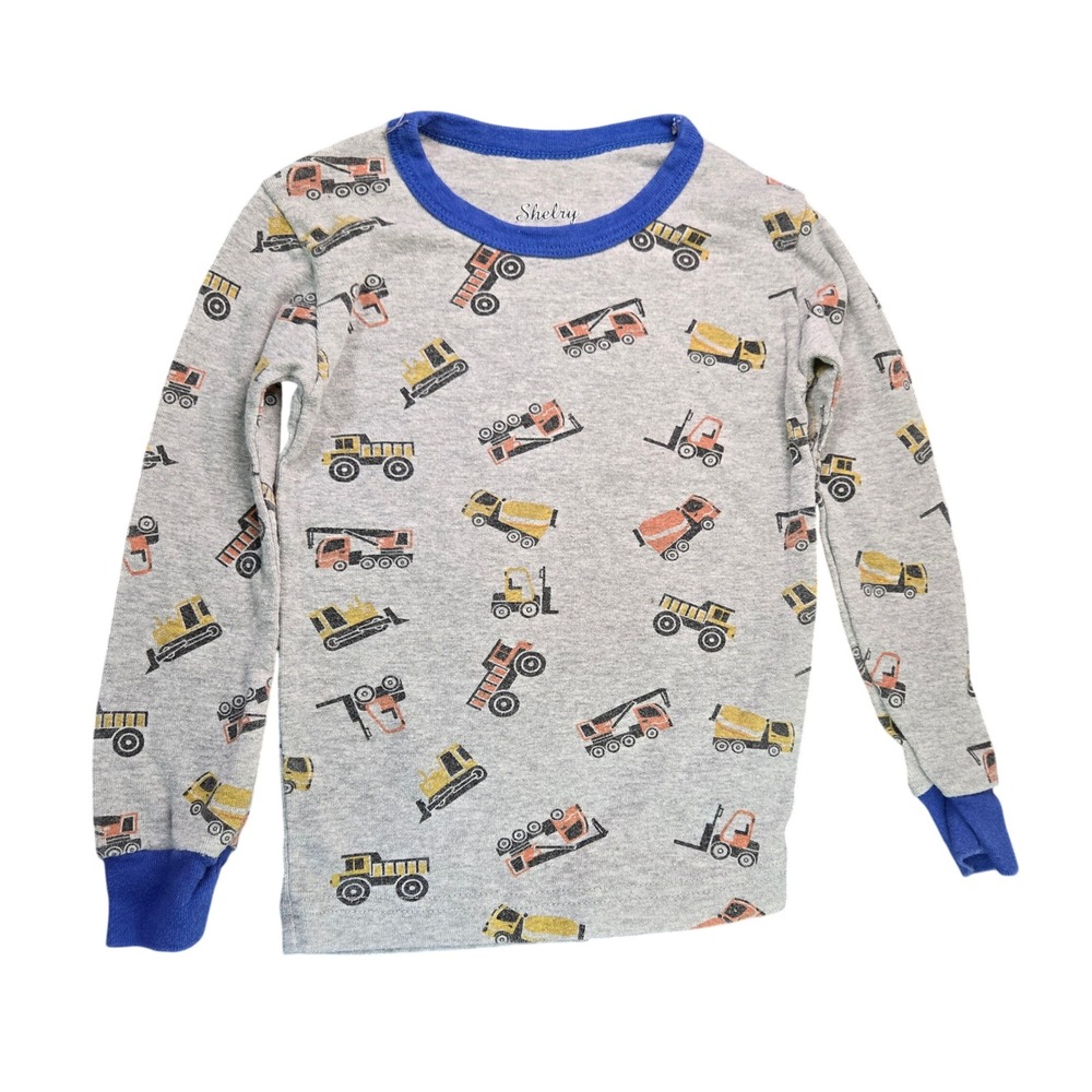 Shelry Bearpaw Kids Pajama Set Size 4 Construction Woodland Animals Grey Blue